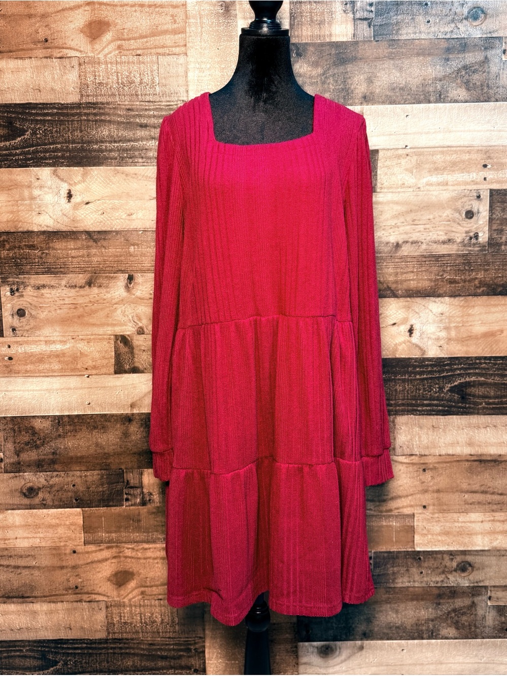 Sampeel Women’s Red Tiered Long Sleeve Dress XXL 2X